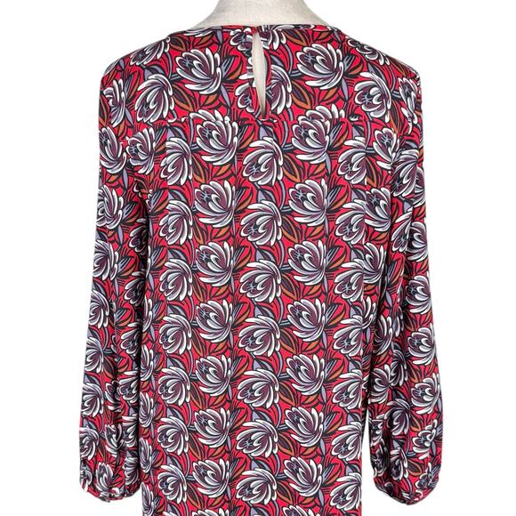 loft TALL Shadow Floral Red Print 3/4 Sleeve Lightweight Knee Length Shift Dress - Picture 10 of 14